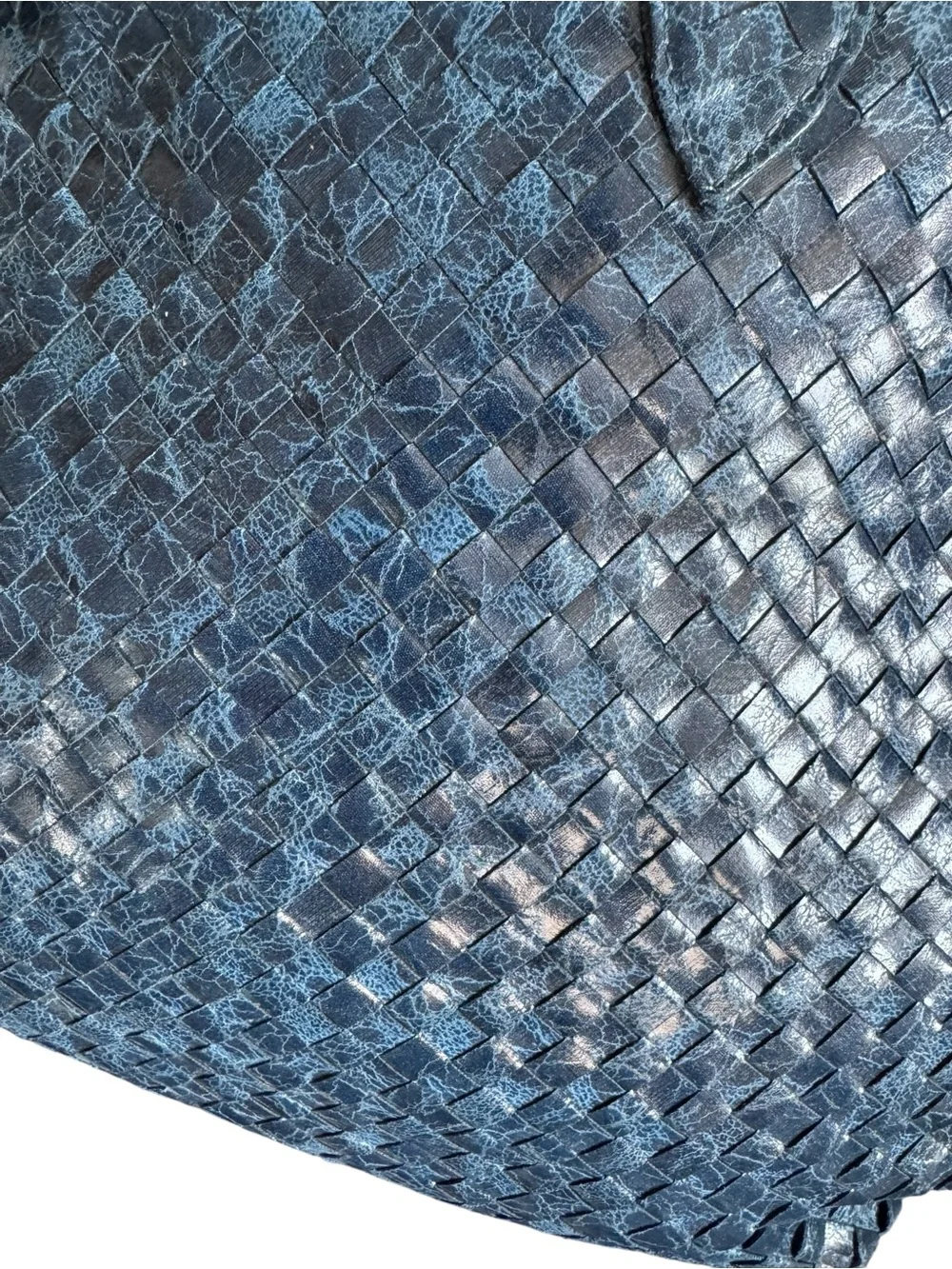 Woven Blue Leather Tote Bag - Women
